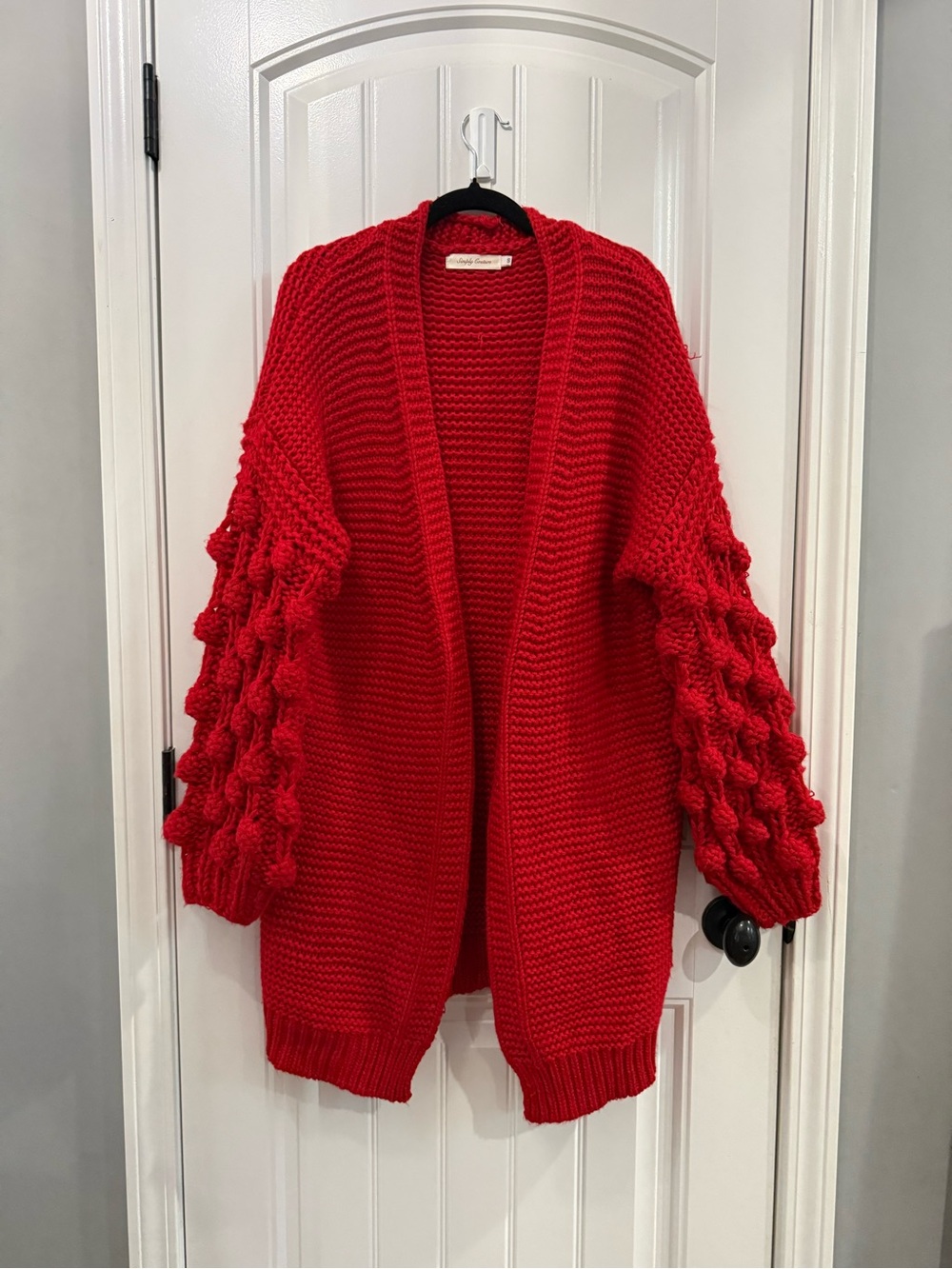 Simply Couture Red Chunky Open-Front Cardigan with Bubble Sleeves